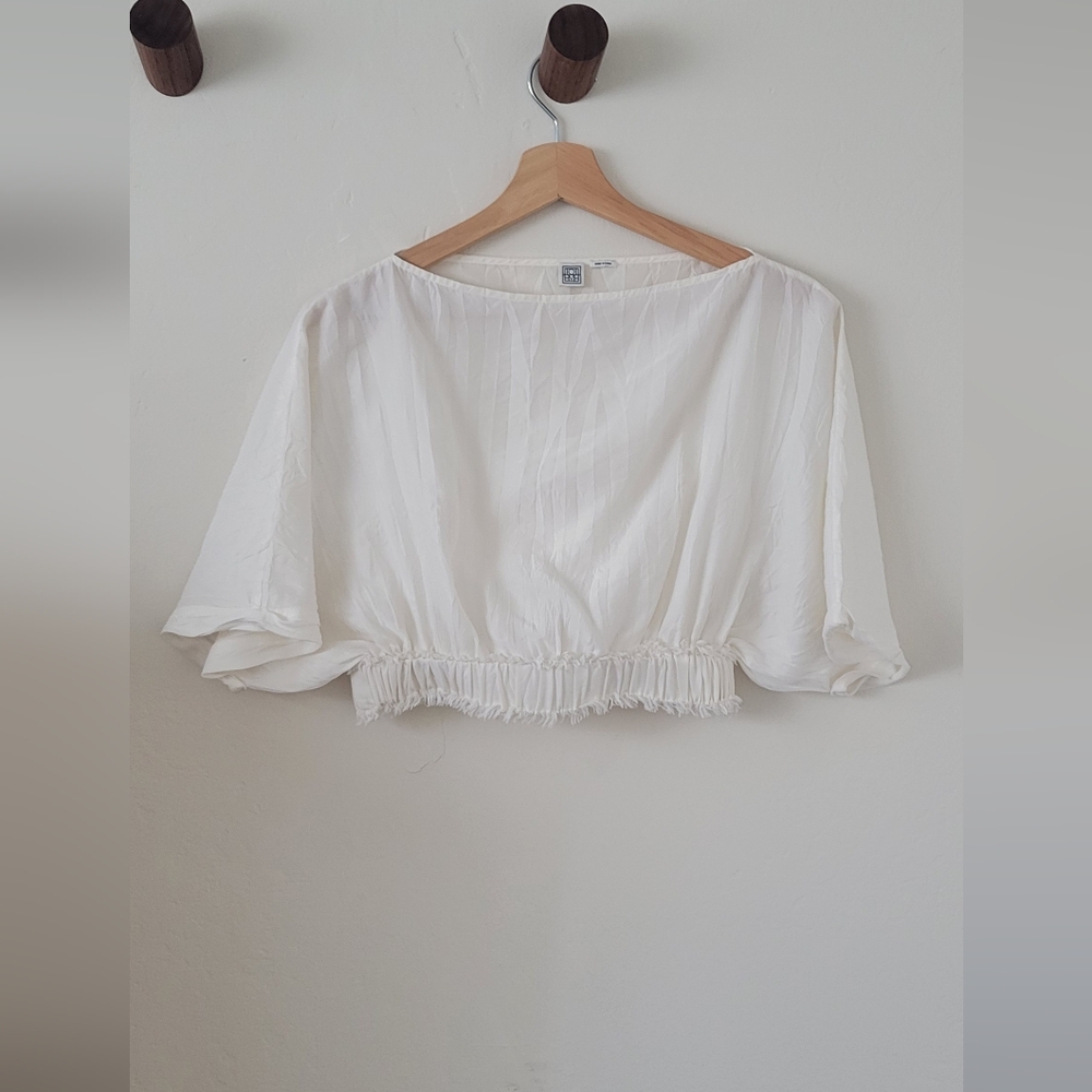 Toteme crinkle pleated silk crop top